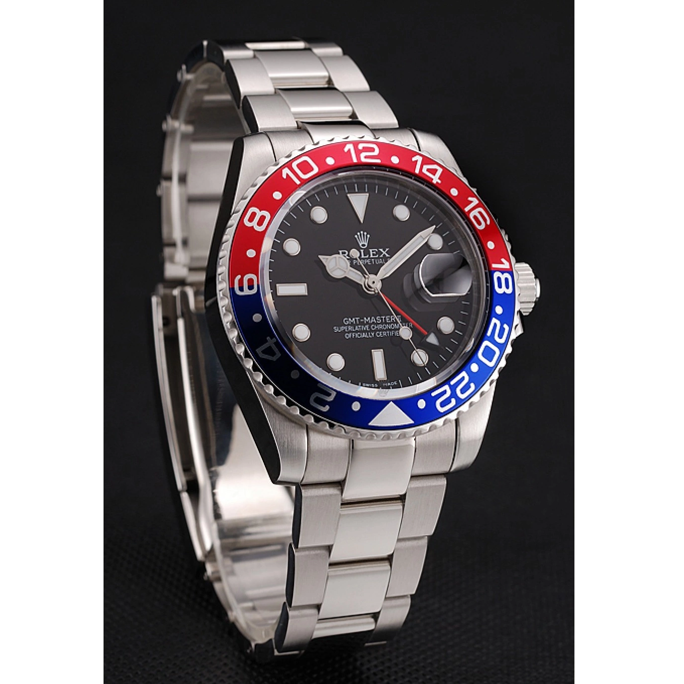 Aaa replica watch Swiss Rolex And Bracelet GMT Stainless II Pepsi 1453751 Master Steel Black Bezel Case Dial 0802